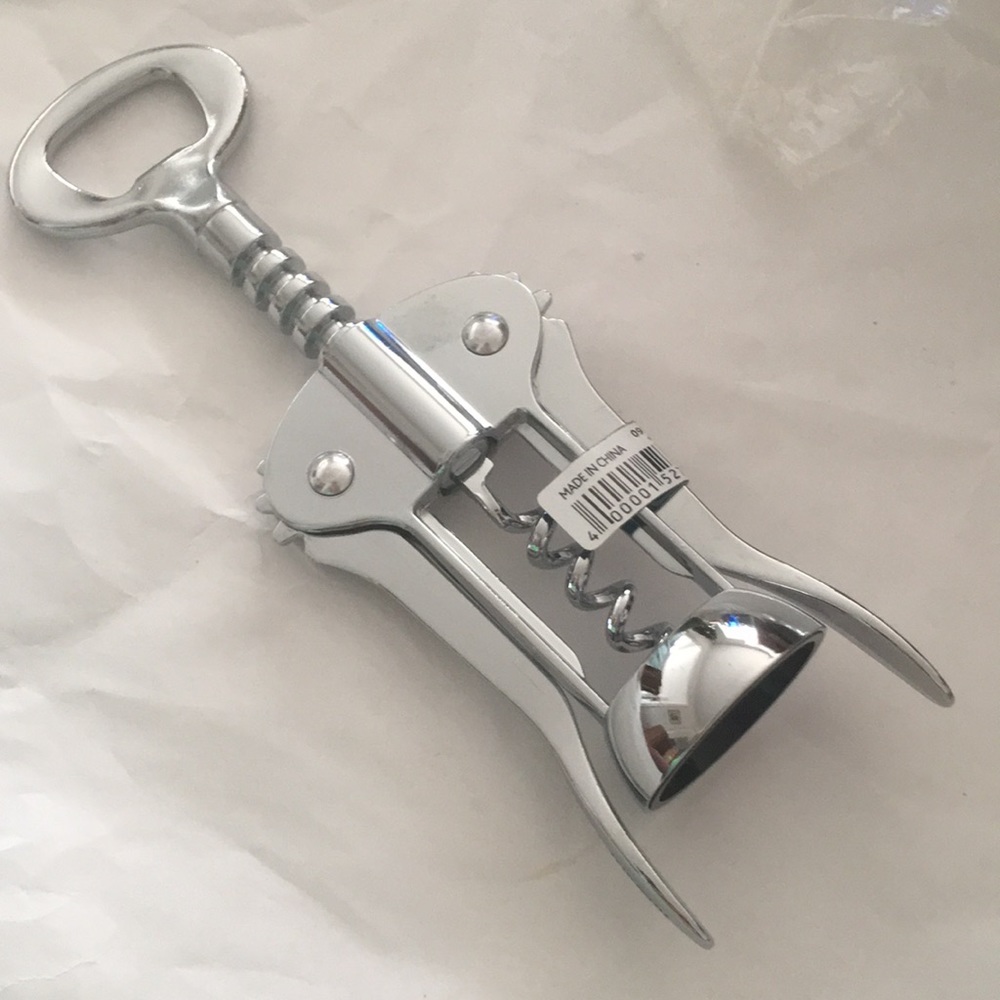 Trudeau Chrome Wing Corkscrew Wine Beer Bottle Opener All Steel Barware NWT